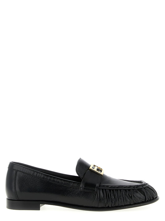 Mocassins à enfiler en cuir d'agneau noir Fendi
