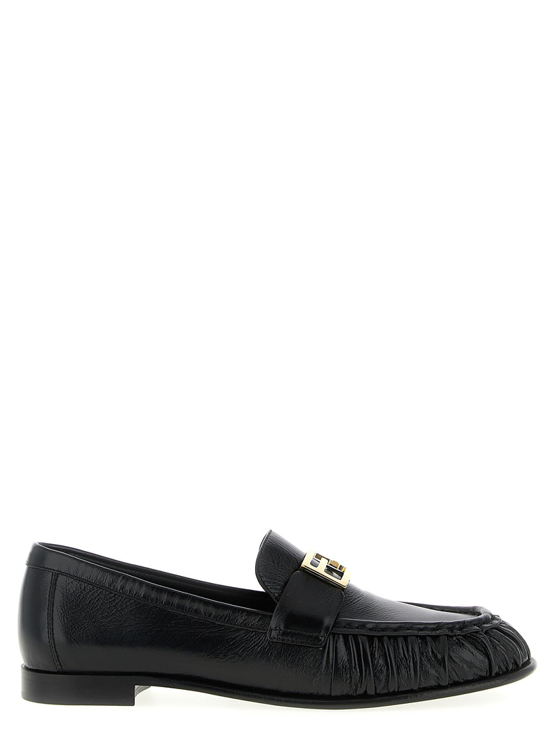Mocassins à enfiler en cuir d'agneau noir Fendi