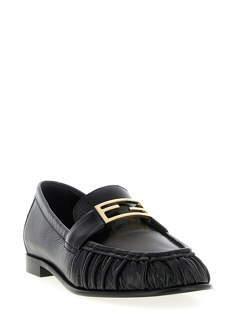 Mocassins à enfiler en cuir d'agneau noir Fendi