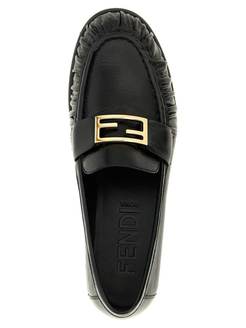 Mocassins à enfiler en cuir d'agneau noir Fendi