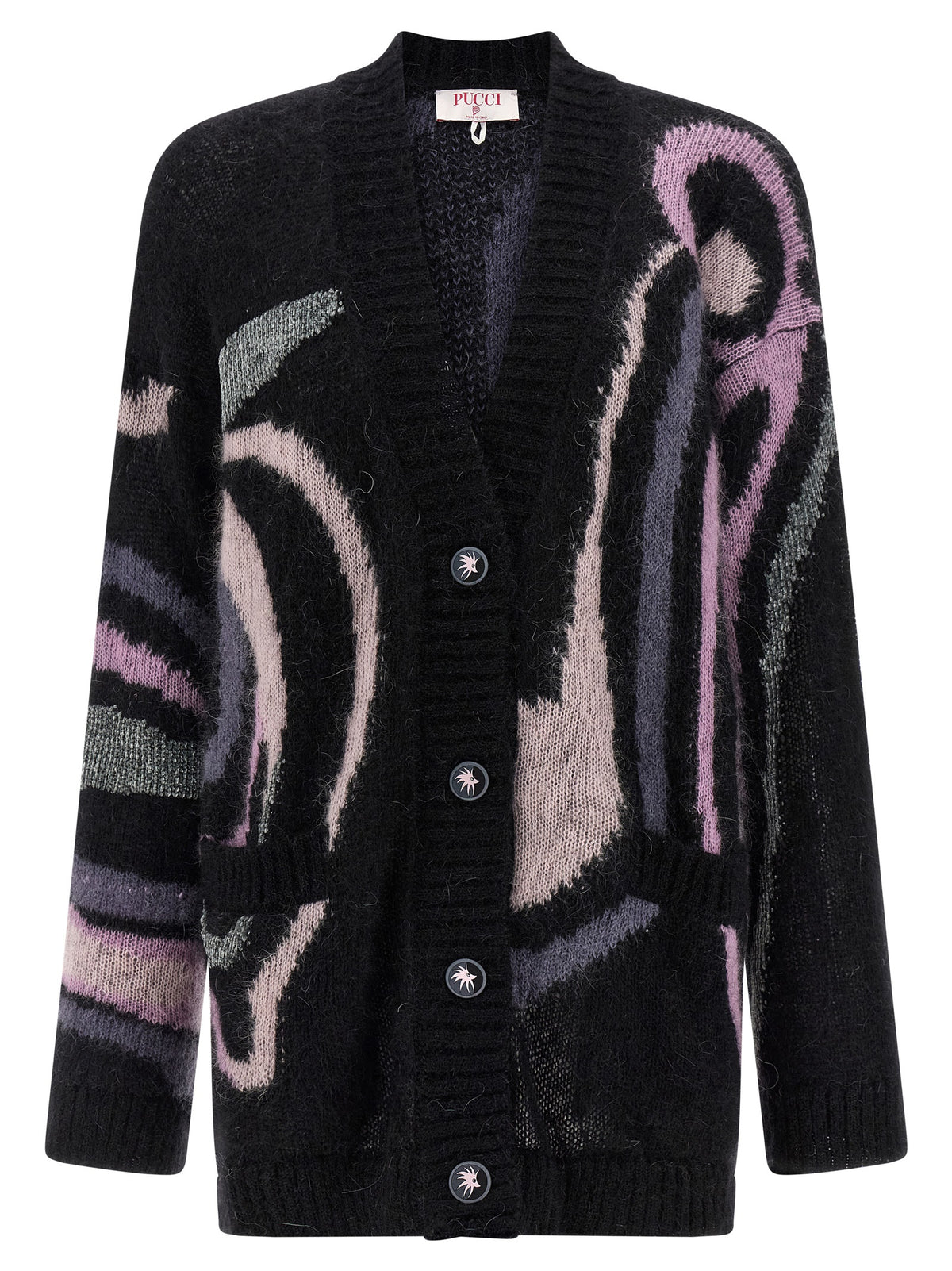 Emilio Pucci Black Wool Cardigan - Marmo Print