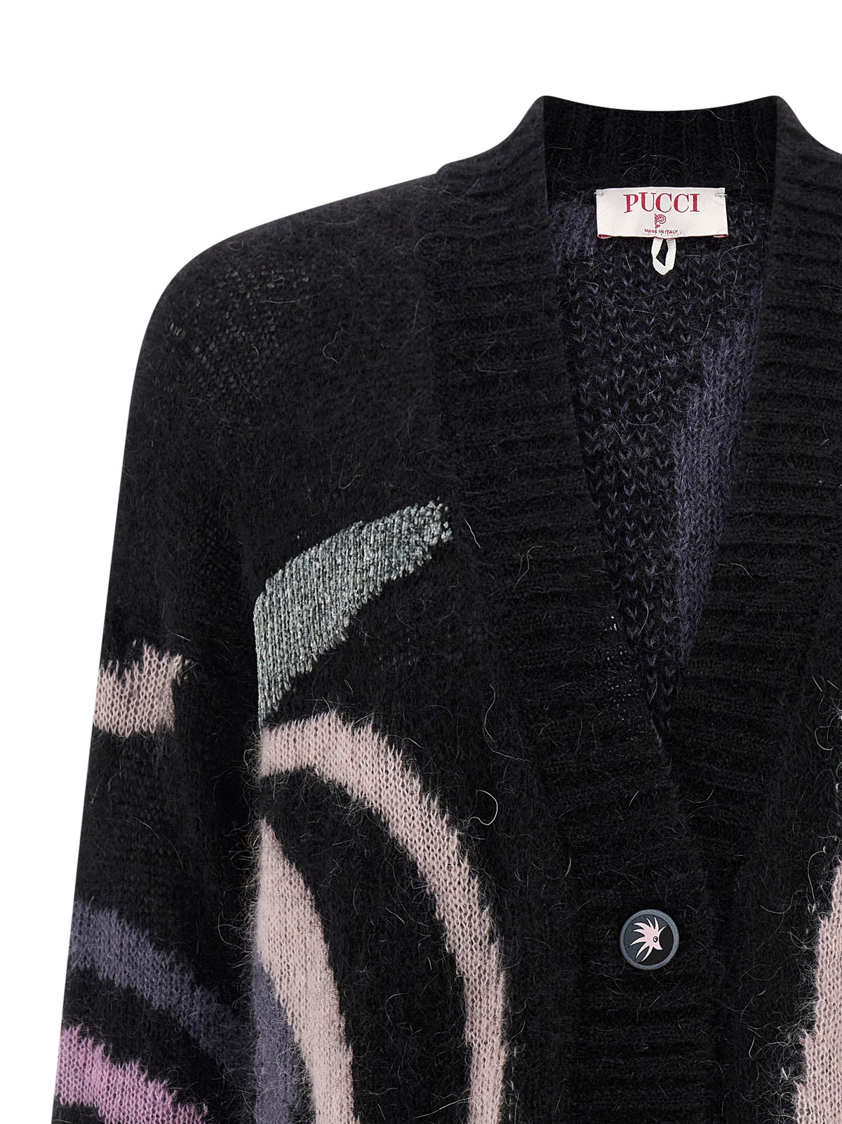Emilio Pucci Black Wool Cardigan - Marmo Print