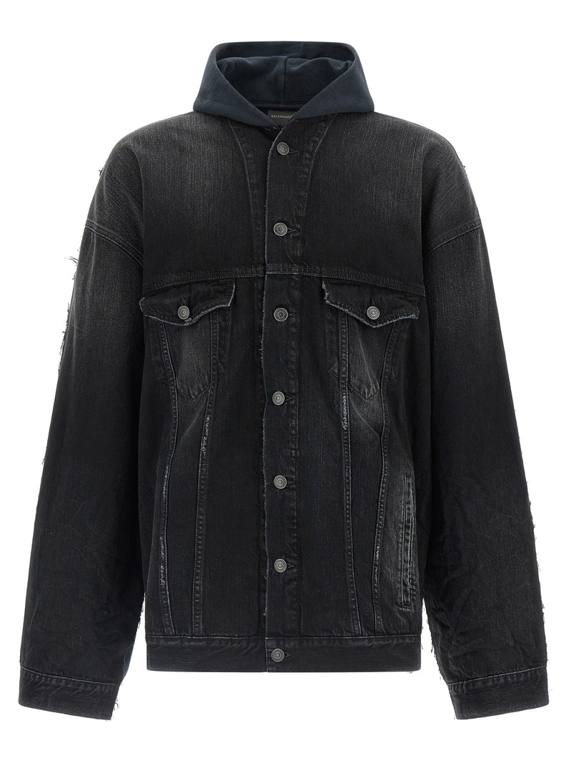 Balenciaga Black Cotton Denim Jacket - Hybrid Design