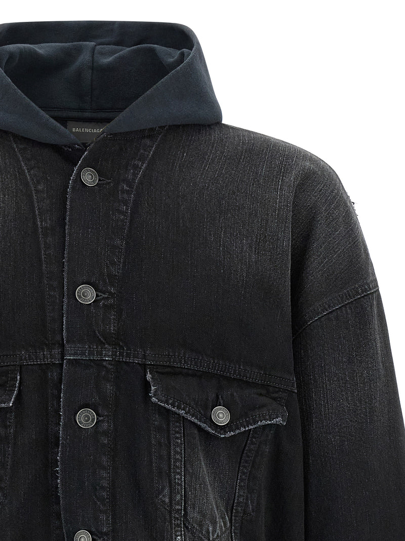 Balenciaga Black Cotton Denim Jacket - Hybrid Design