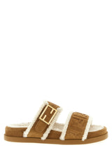 Fendi Beige Calfskin Slides - Iconic FF Pattern Sandals