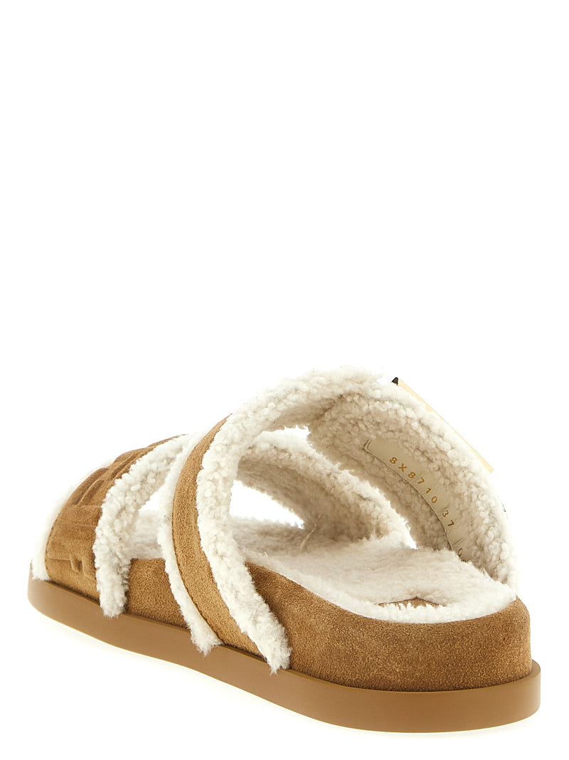 Fendi Beige Calfskin Slides - Luxury Women's Footwear