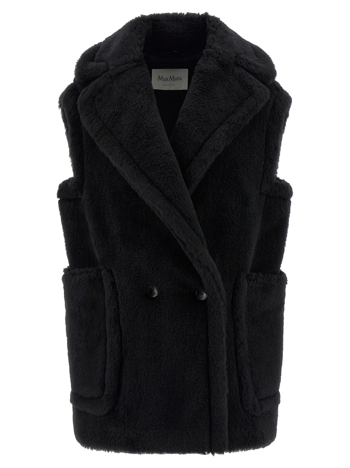 Max Mara Black Alpaca Leather Sleeveless Jacket