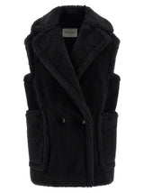 Max Mara Black Alpaca Leather Sleeveless Jacket