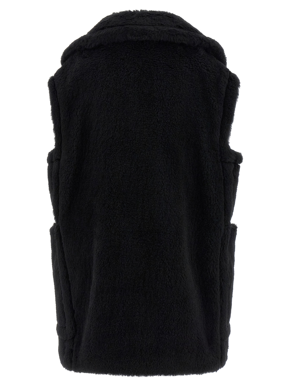 Max Mara Black Alpaca Leather Sleeveless Jacket
