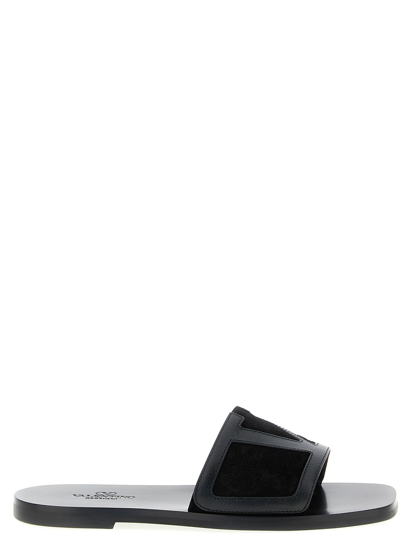 Valentino Garavani Black Calfskin Slides - Viva Superstar