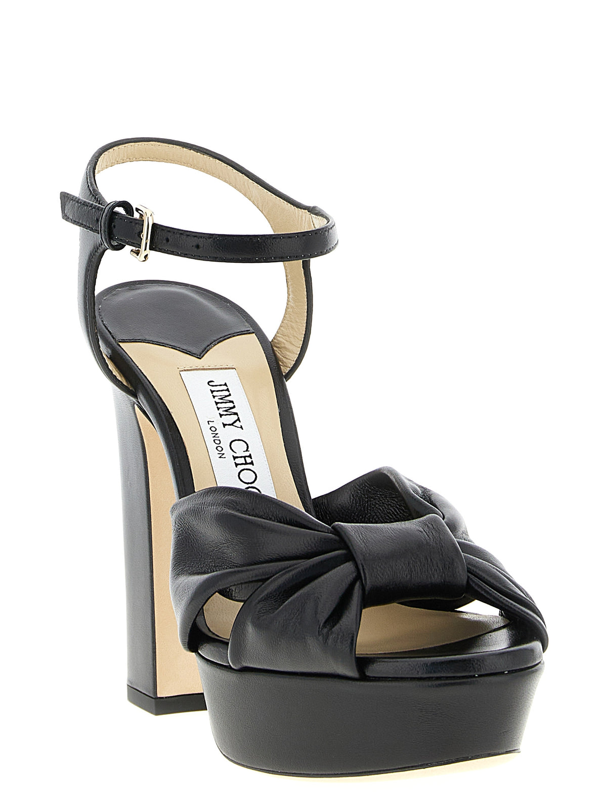 Jimmy Choo Heloise Black Leather Stiletto Heel Sandals