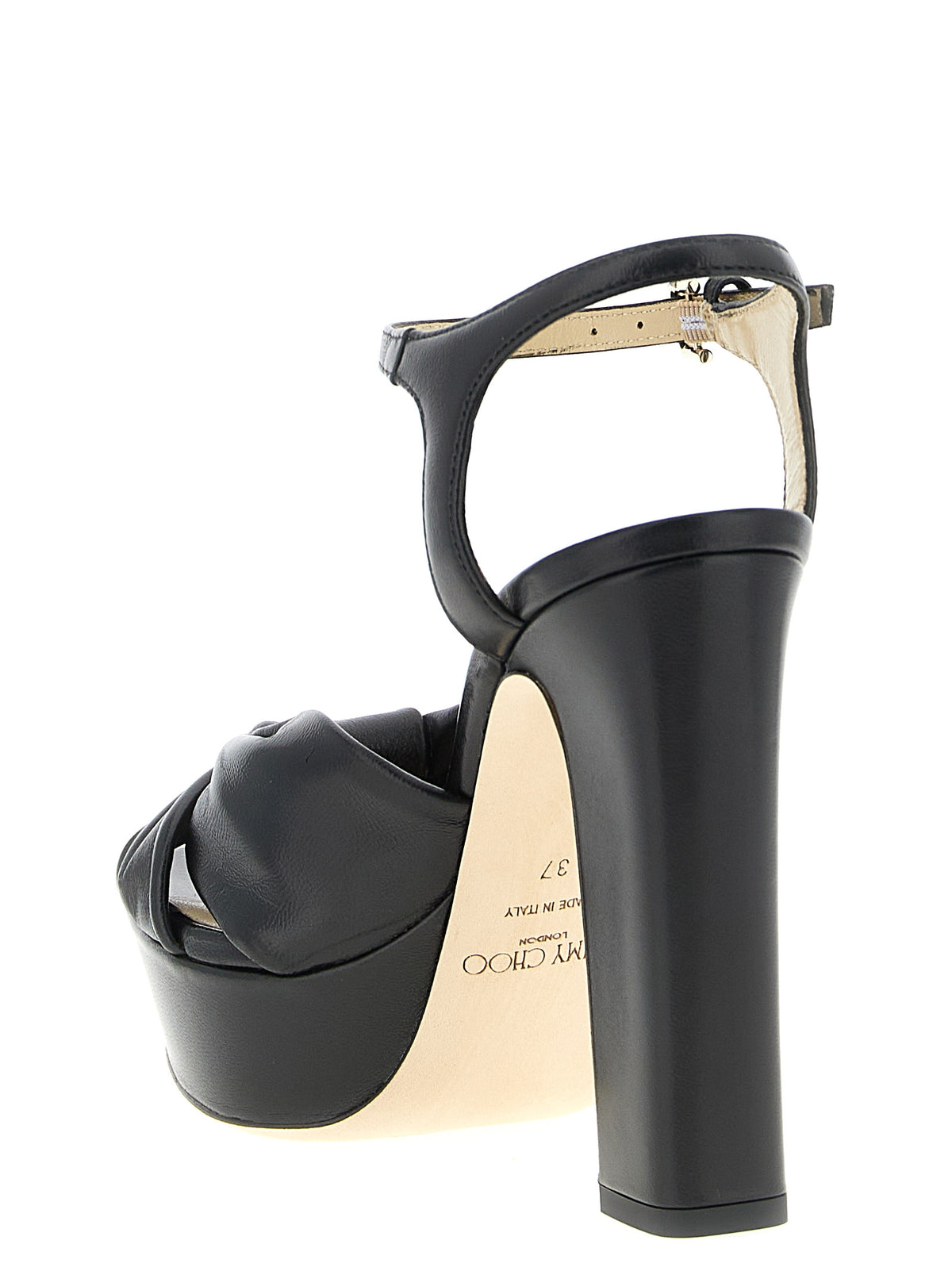 Jimmy Choo Heloise Black Leather Stiletto Heel Sandals