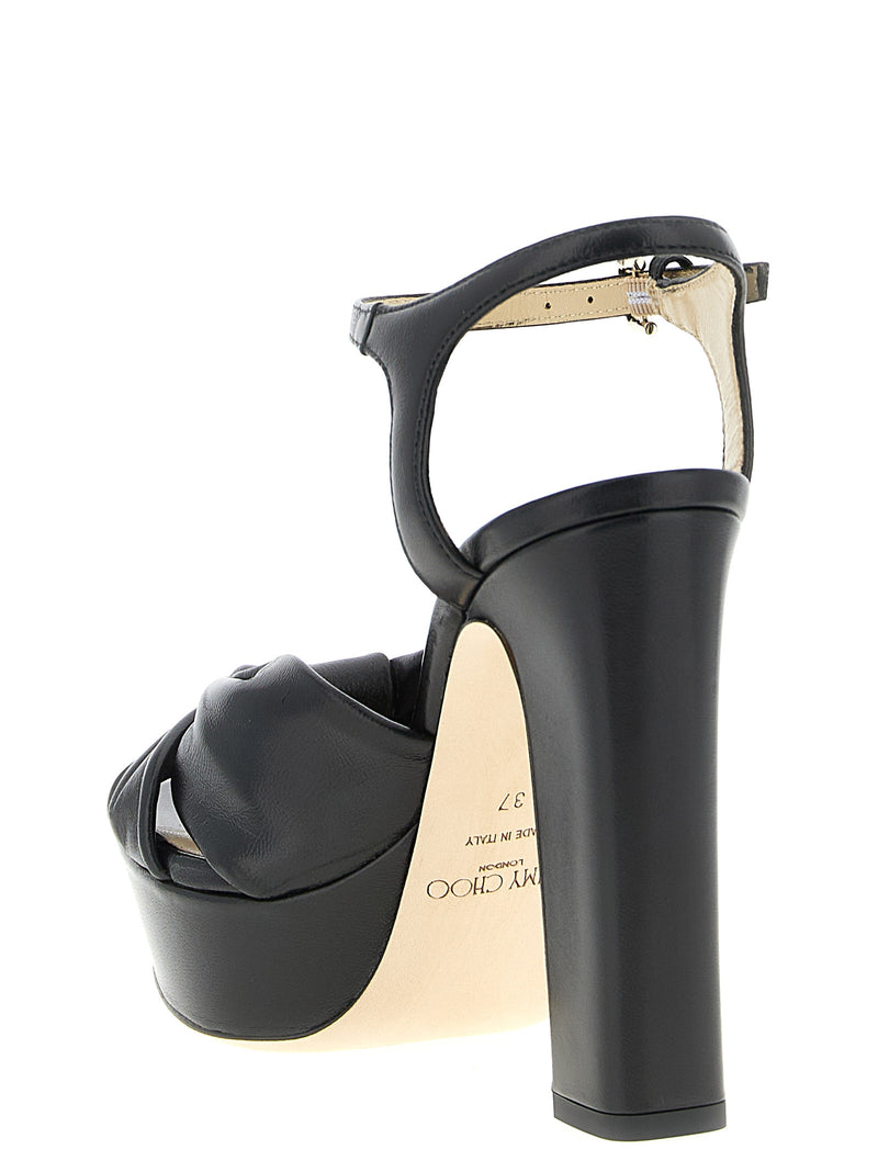 Jimmy Choo Heloise Black Leather Stiletto Heel Sandals
