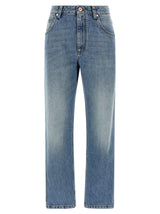 Jean droit en coton bleu Brunello Cucinelli