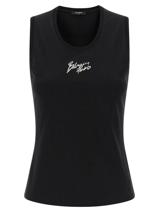 T-Shirt sans manches en coton noir Balmain