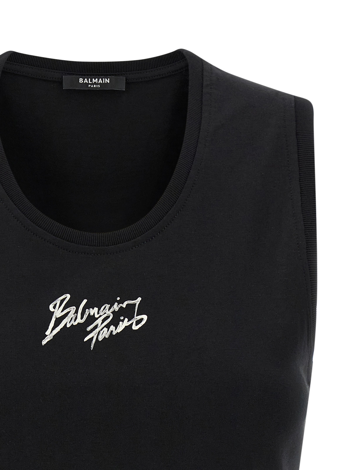 Balmain Black Cotton Sleeveless T-Shirt