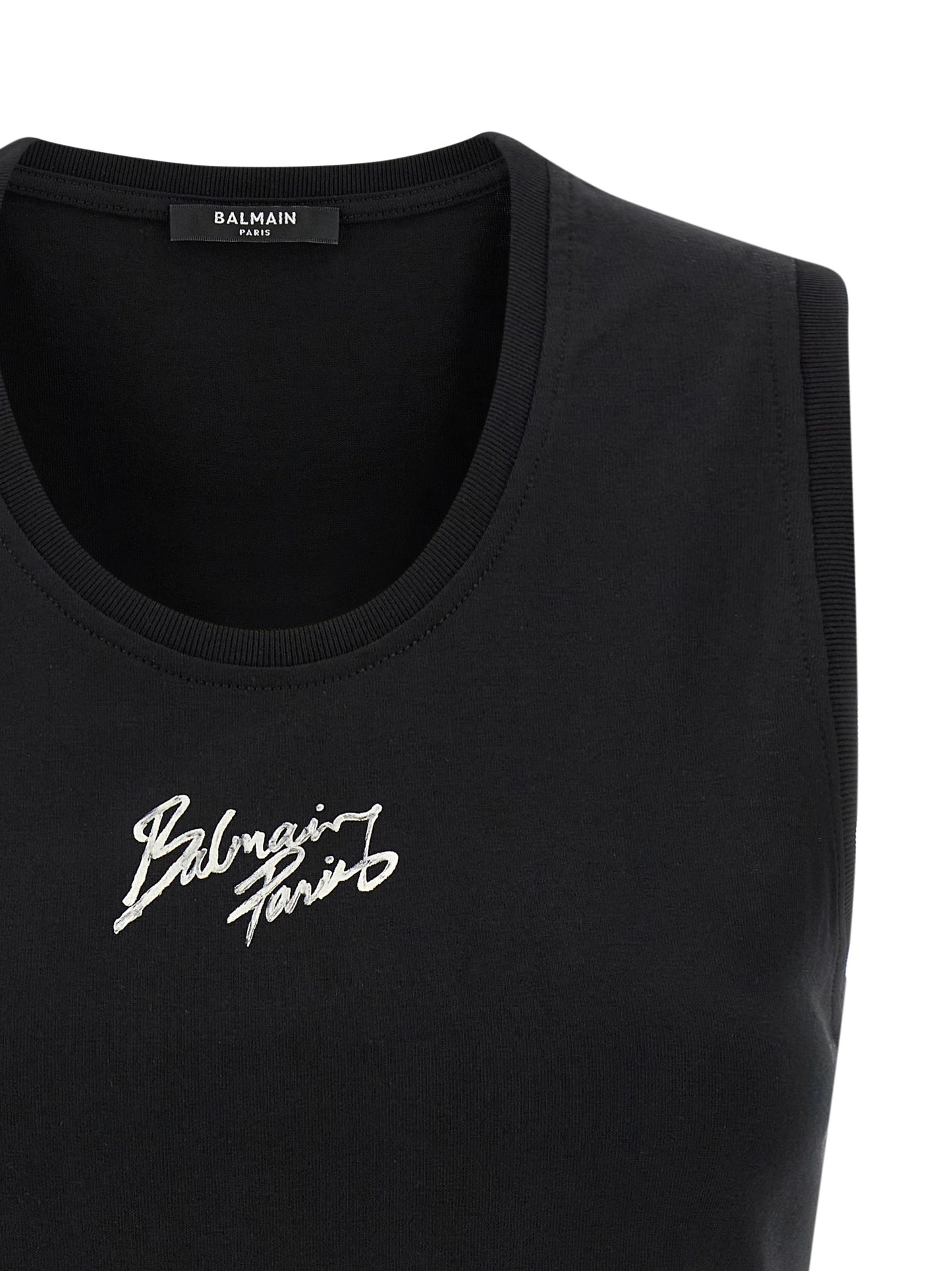 Balmain Black Cotton Sleeveles T-Shirt