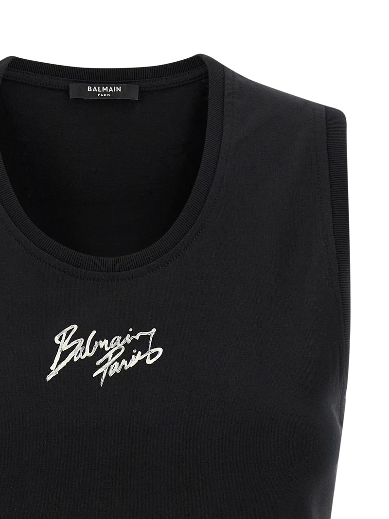Balmain Black Cotton Sleeveless T-Shirt