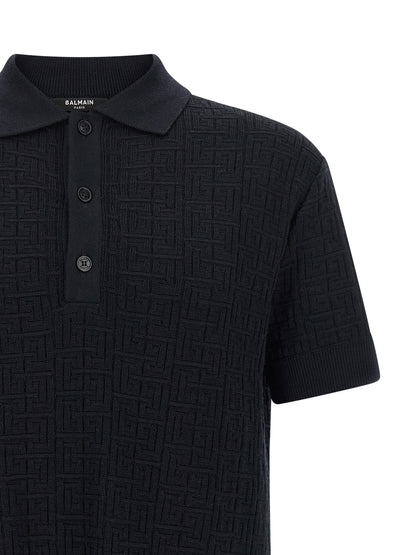 Balmain Blue Wool Polo Shirt