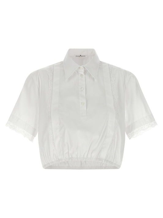 Ermanno Scervino White Cotton Blouse with Lace Inserts