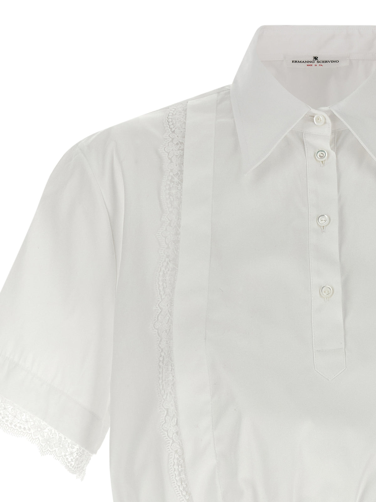 Ermanno Scervino White Cotton Blouse with Lace Inserts