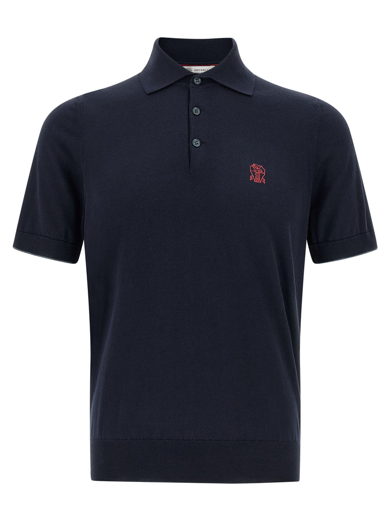 Polo Brunello Cucinelli en coton bleu