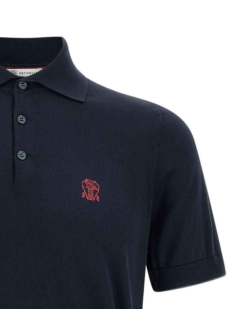 Polo Brunello Cucinelli en coton bleu
