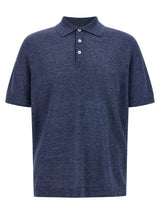 Brunello Cucinelli Blue Linen Polo Shirt for Men