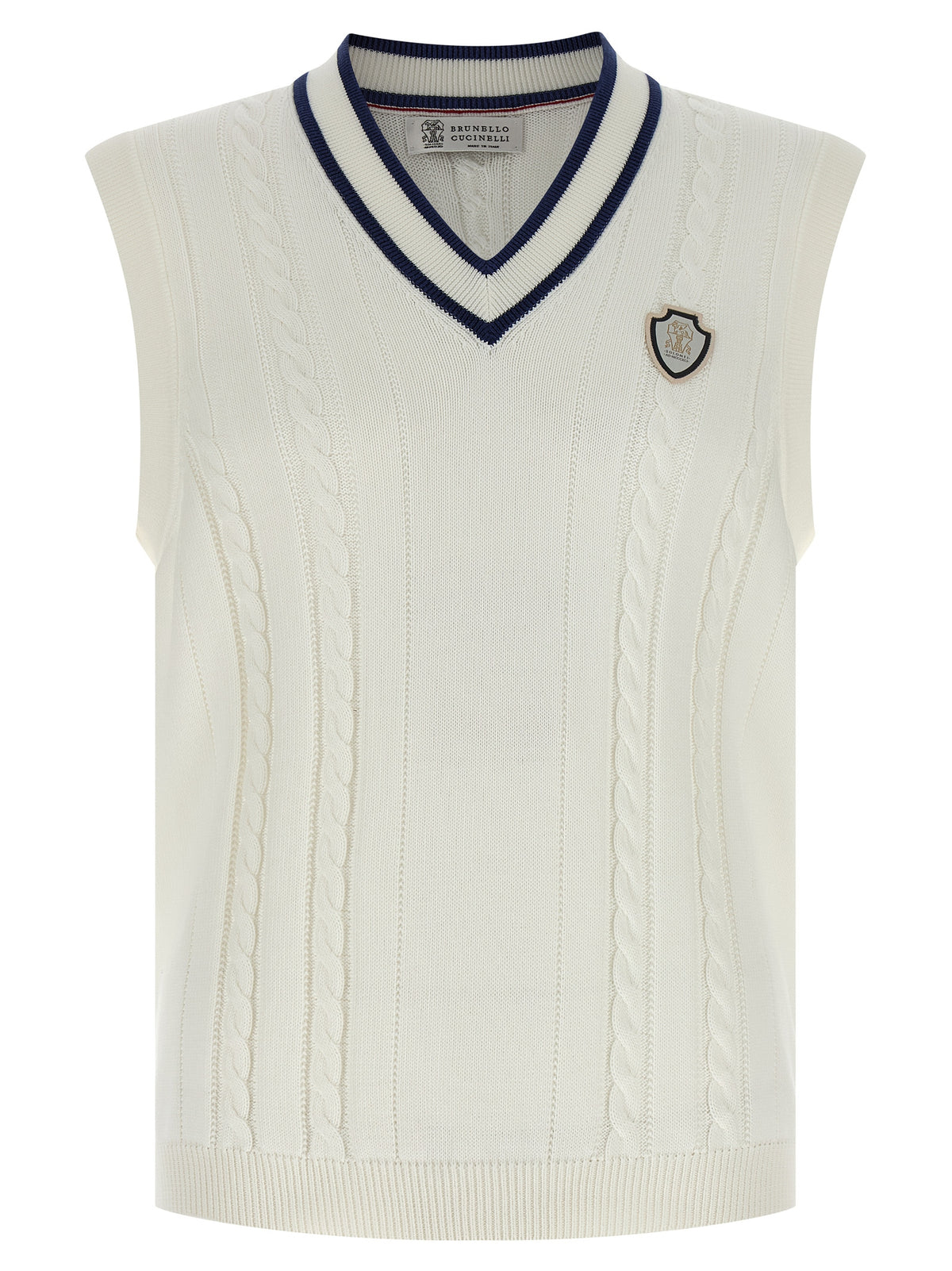 Brunello Cucinelli White Cotton Sleeveles Sweater