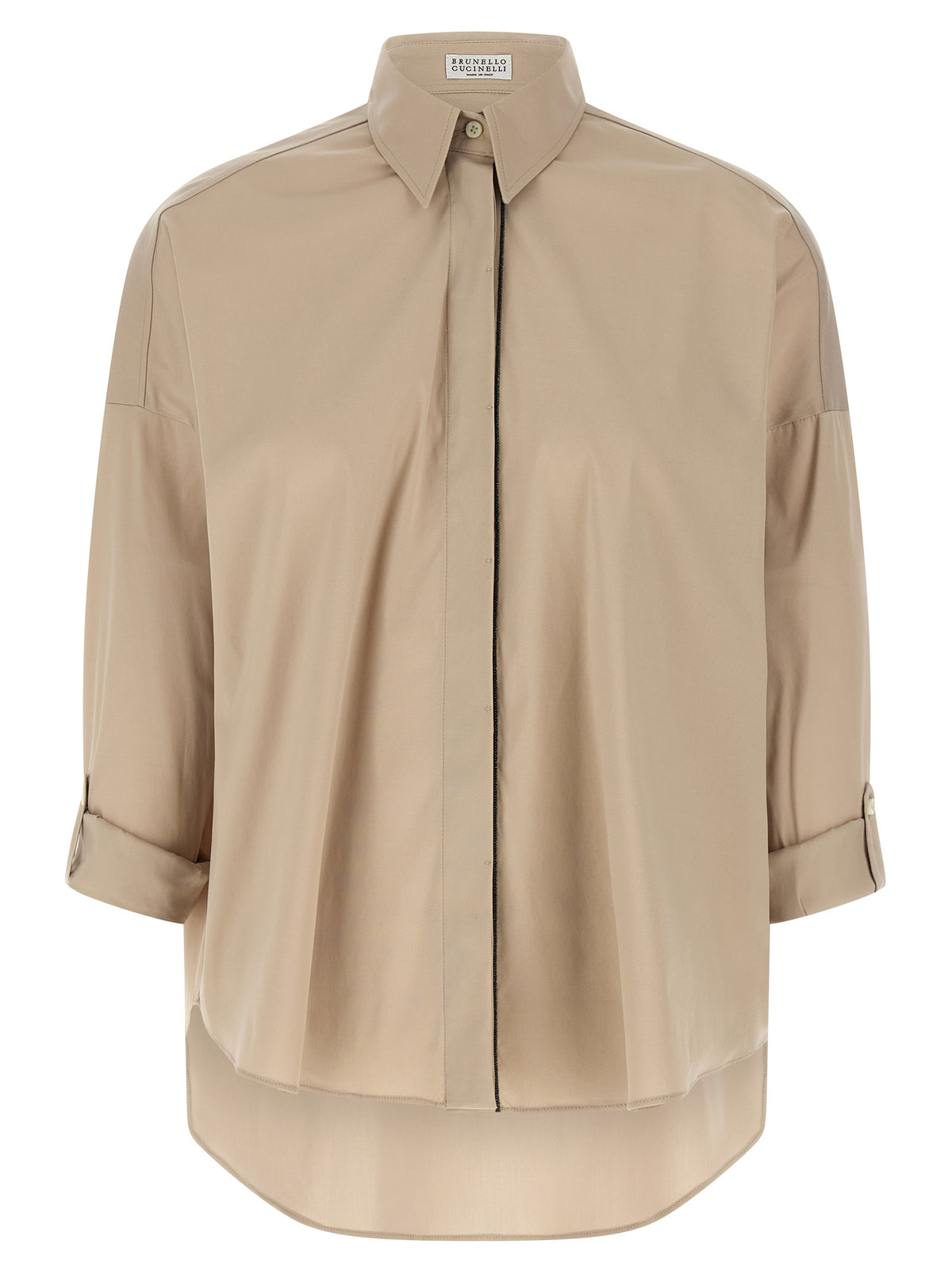 Brunello Cucinelli Beige Cotton Blouse with Shiny Trim