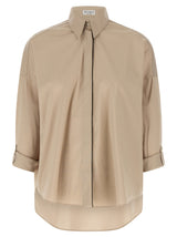 Brunello Cucinelli Beige Cotton Blouse with Shiny Trim