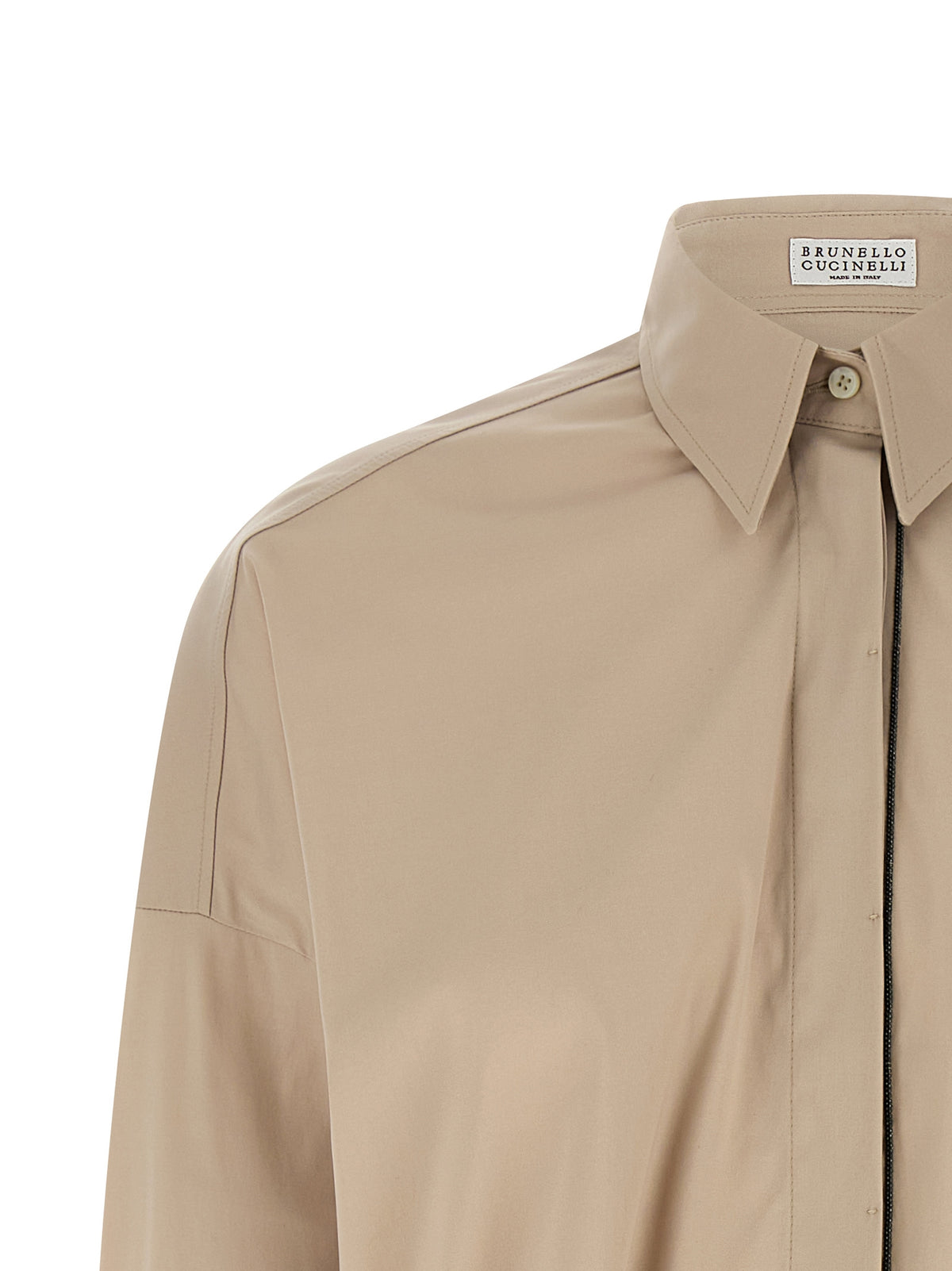 Brunello Cucinelli Beige Cotton Blouse with Shiny Trim