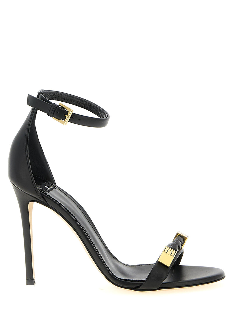 Sandales à talons aiguilles en cuir noir Elisabetta Franchi