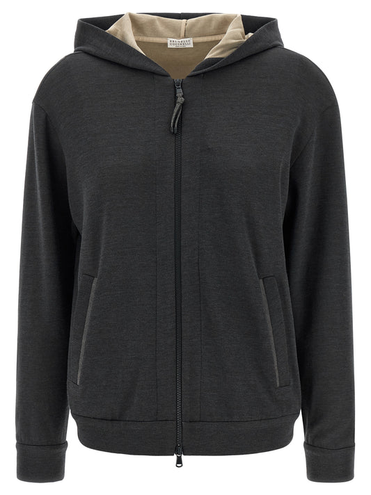 Sweat à capuche gris en coton Brunello Cucinelli