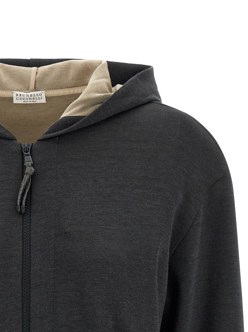Sweat à capuche gris en coton Brunello Cucinelli