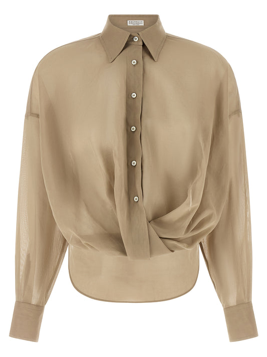 Chemisier en coton beige Brunello Cucinelli