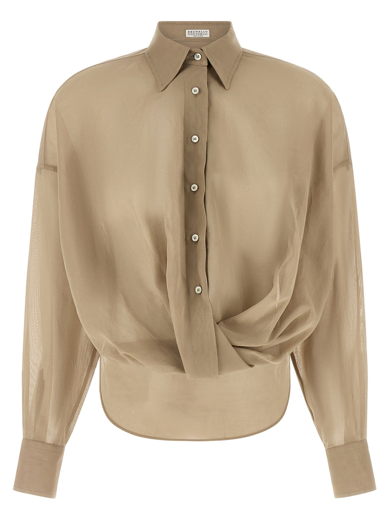 Chemisier en coton beige Brunello Cucinelli