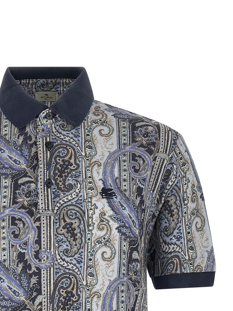 Etro Arnica Paisley Blue Cotton Polo Shirt
