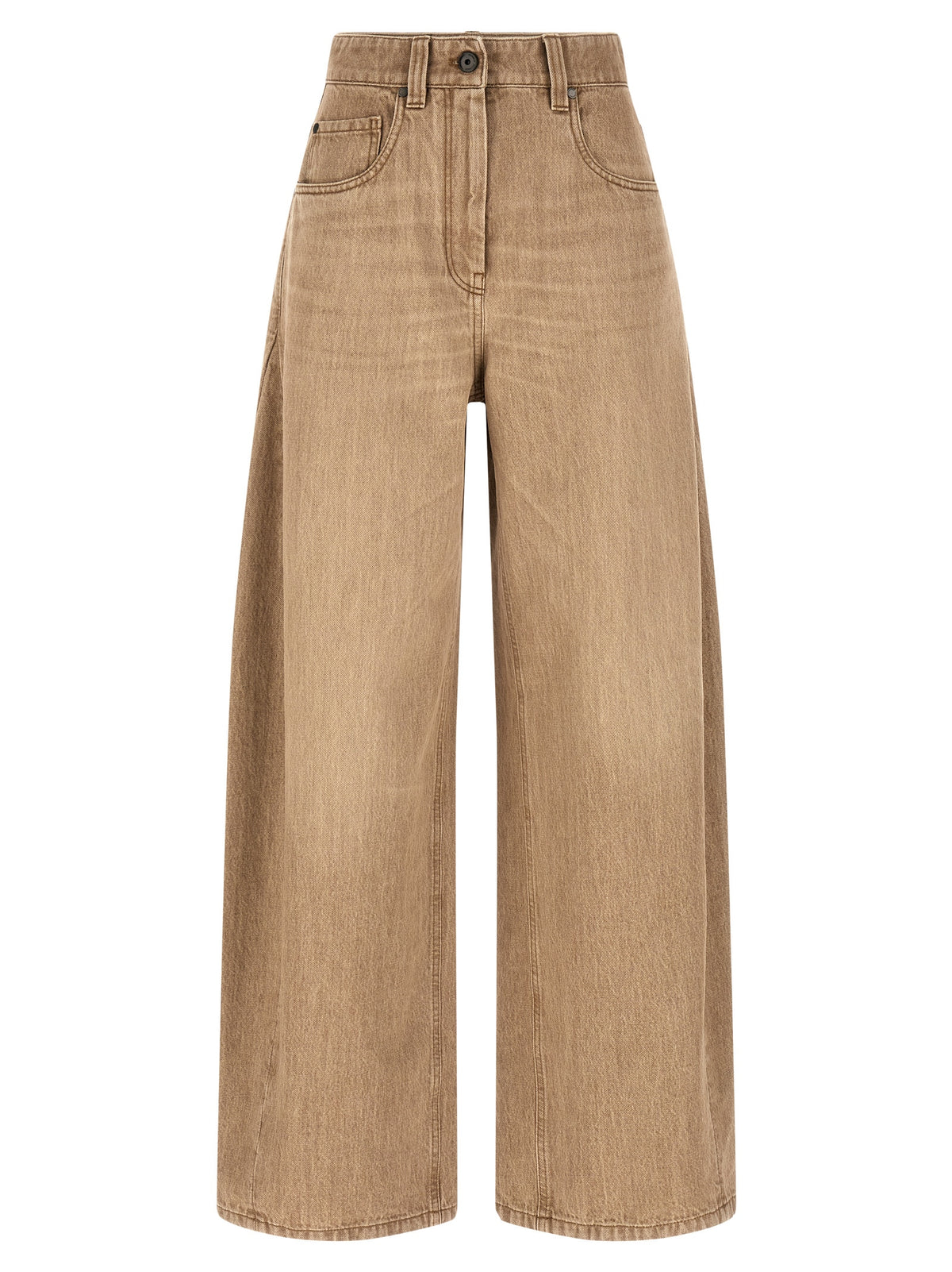 Brunello Cucinelli Beige Cotton Wide Leg Denim Jeans