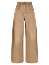 Brunello Cucinelli Beige Cotton Wide Leg Denim Jeans