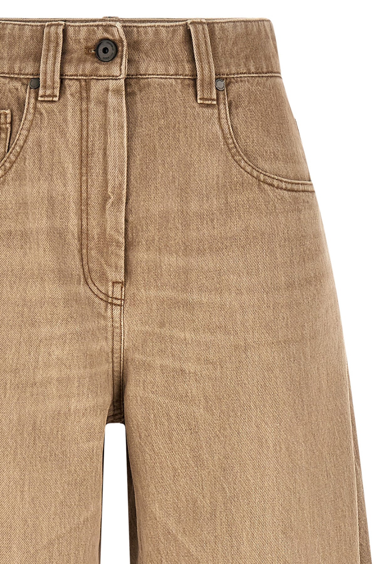 Brunello Cucinelli Beige Cotton Wide Leg Denim Jeans