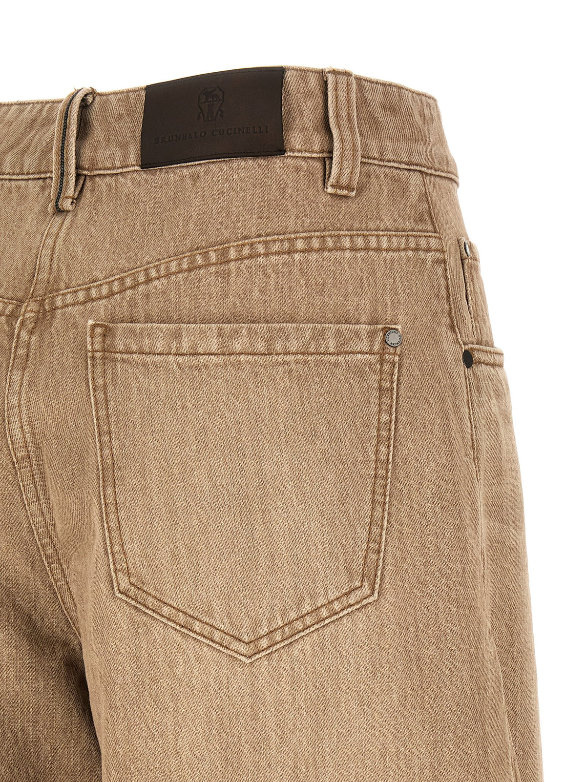Brunello Cucinelli Beige Cotton Wide Leg Denim Jeans