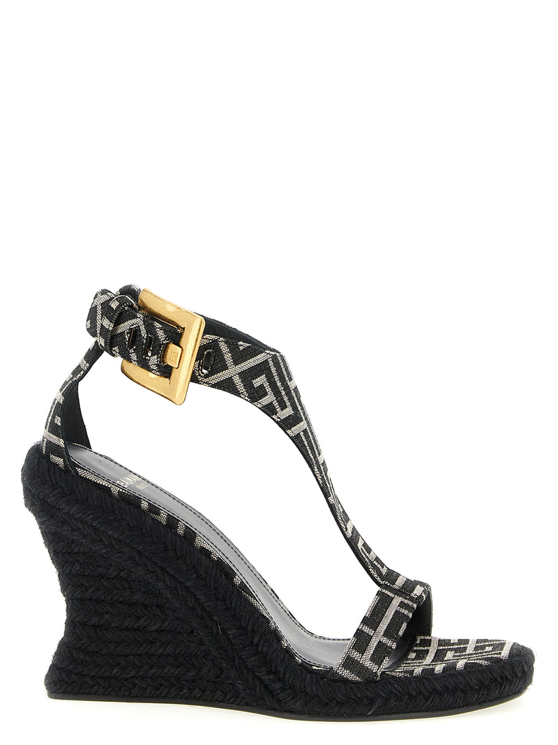 Sandales compensées Balmain noires en polyester