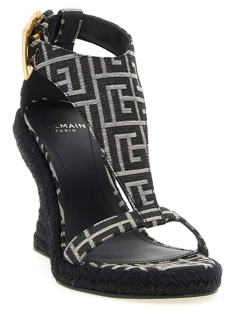 Sandales compensées Balmain noires en polyester