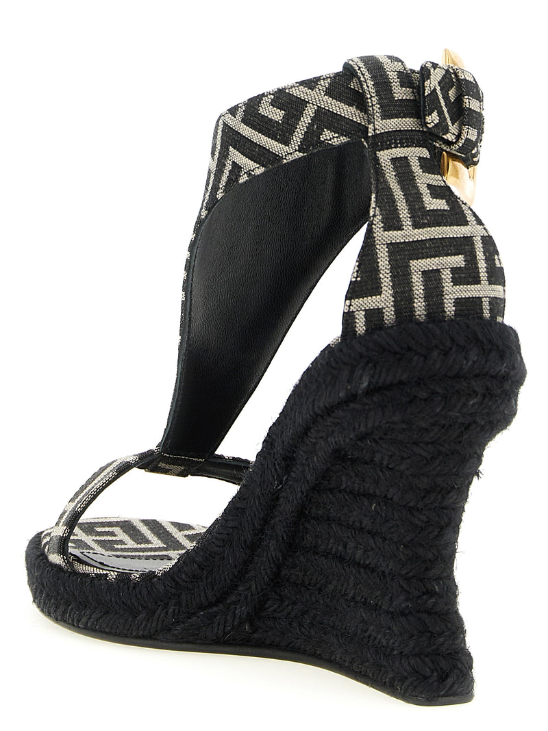 Sandales compensées Balmain noires en polyester