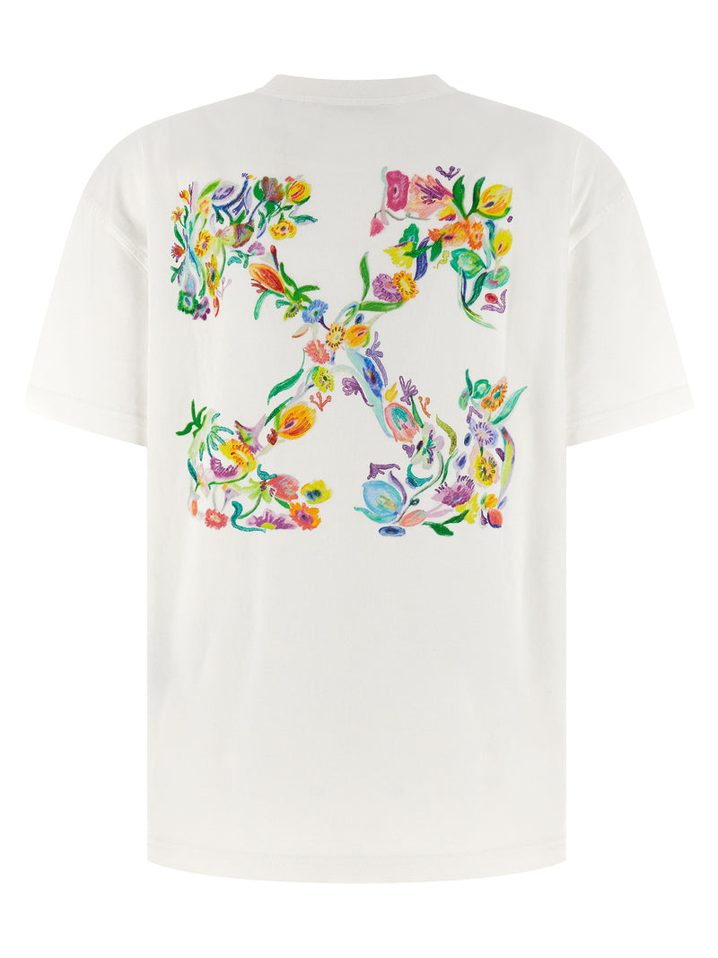 Off-White White Cotton T-Shirt with Arrow Glowing Flower Print