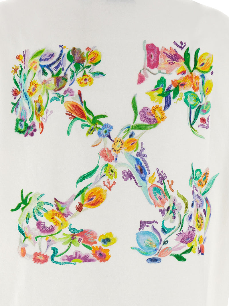Off-White White Cotton T-Shirt with Arrow Glowing Flower Print