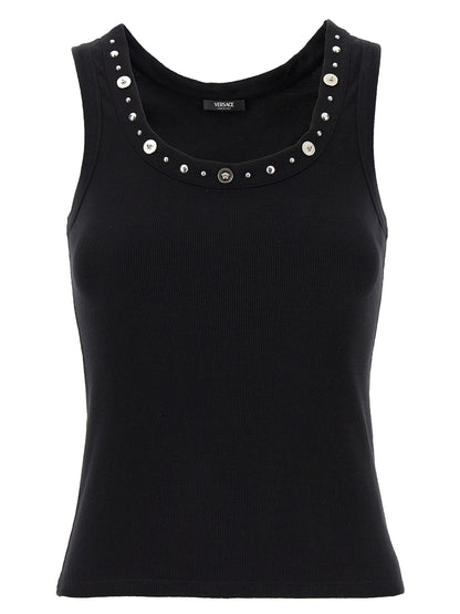 Versace Black Cotton Sleeveles T-Shirt