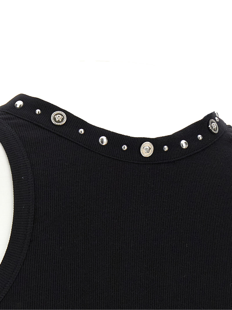 Versace Black Cotton Sleeveles T-Shirt