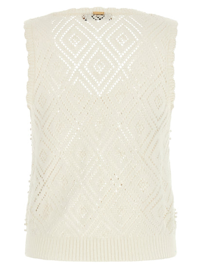 Twinset White Cotton Sleeveles T-Shirt